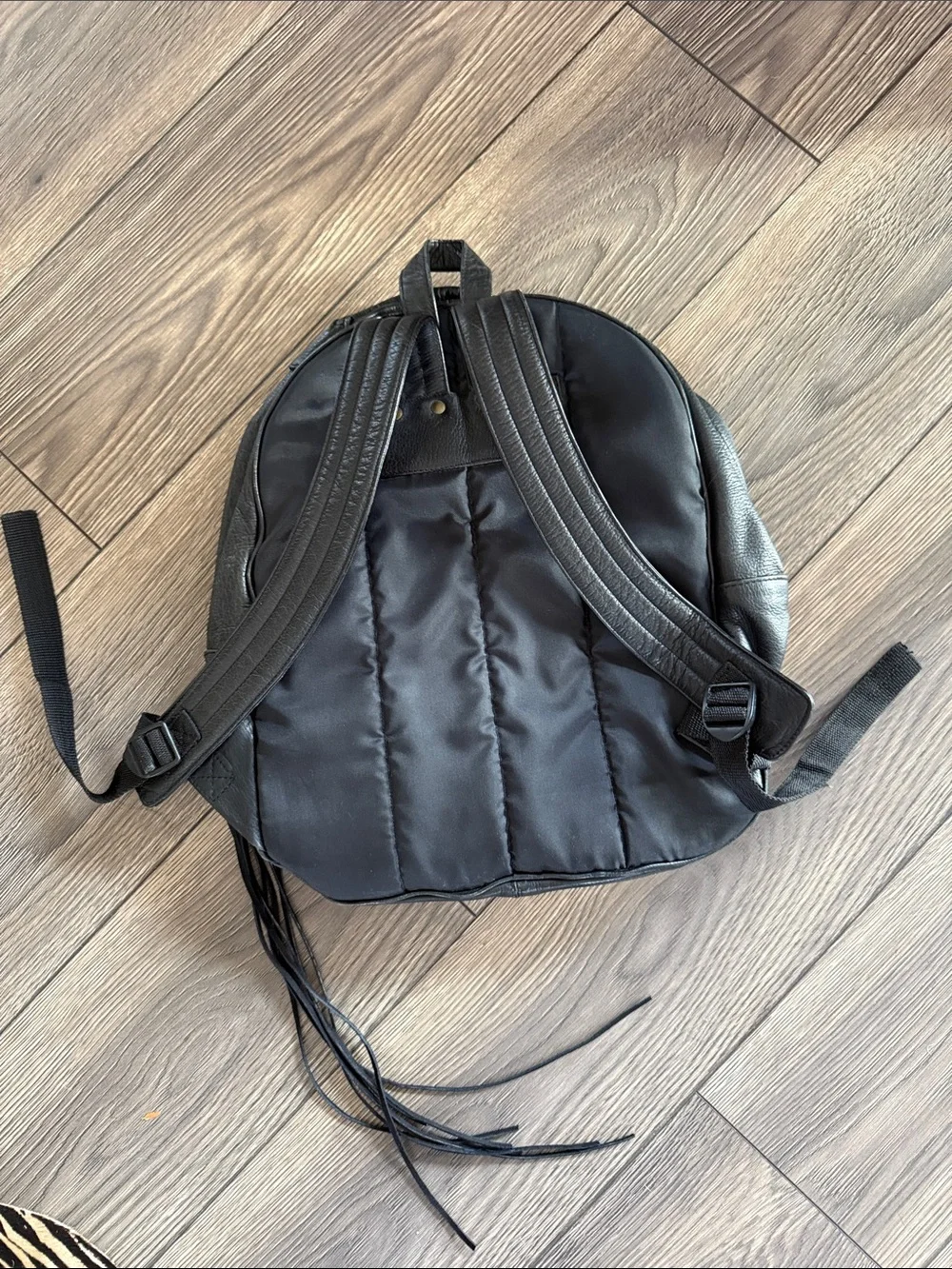Vintage black genuine leather Backpack with removable Fringe full size